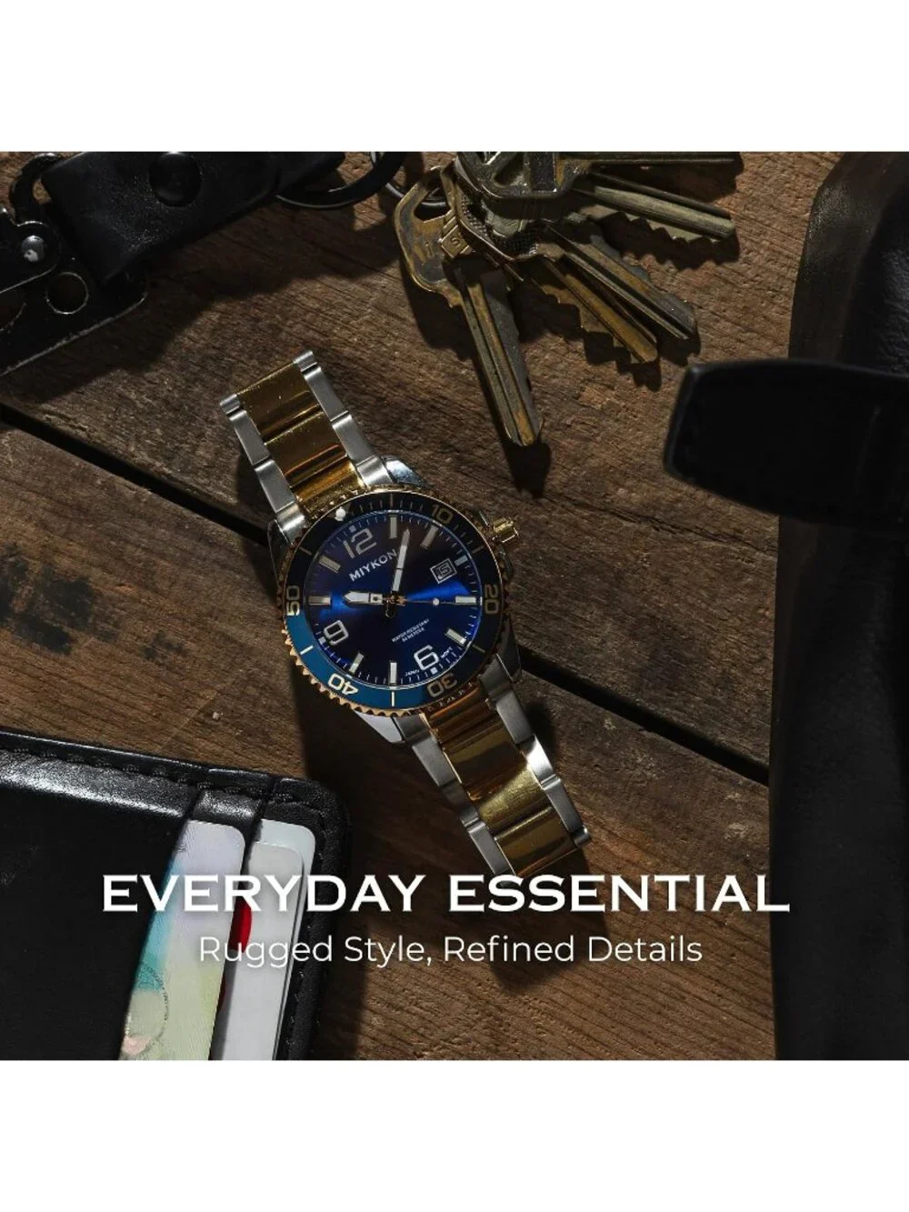 Men's Two Tone Stainless Steel Bracelet Blue Dial Quickset Date Quartz Watches
